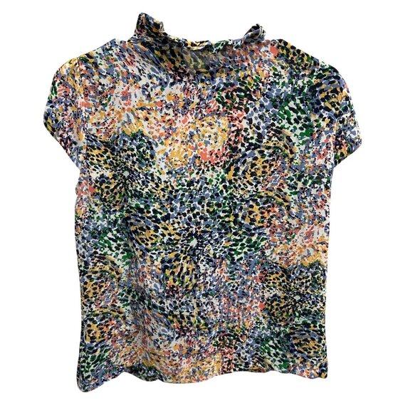 Violet & Claire Ruffle Front Multicolor Abstract Print Blouse Short Sleeve Top - Picture 2 of 11